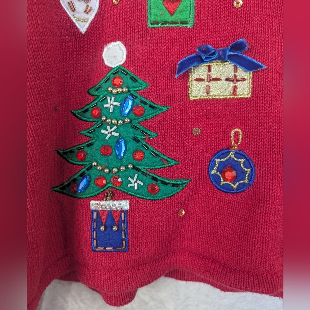 Tiara International Christmas Collection Size XL Beaded/Sequin Cardigan Sweater - Picture 10 of 16